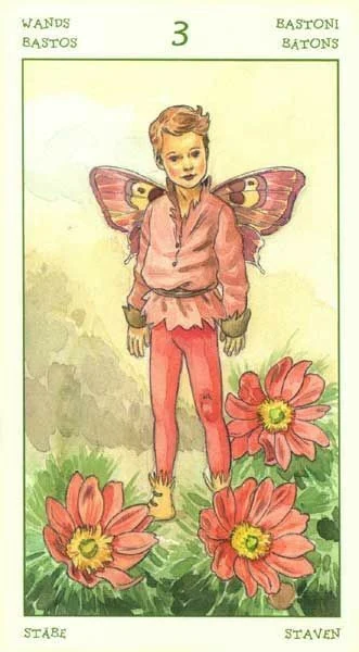 Three of Wands card from the Spirit of Flowers Tarot deck