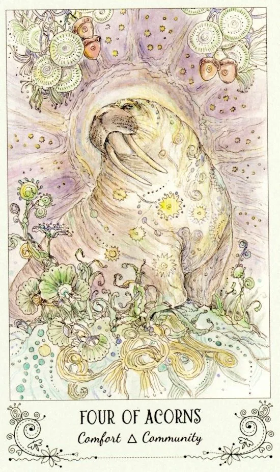 4 of Acorns card from the Spiritsong Tarot deck