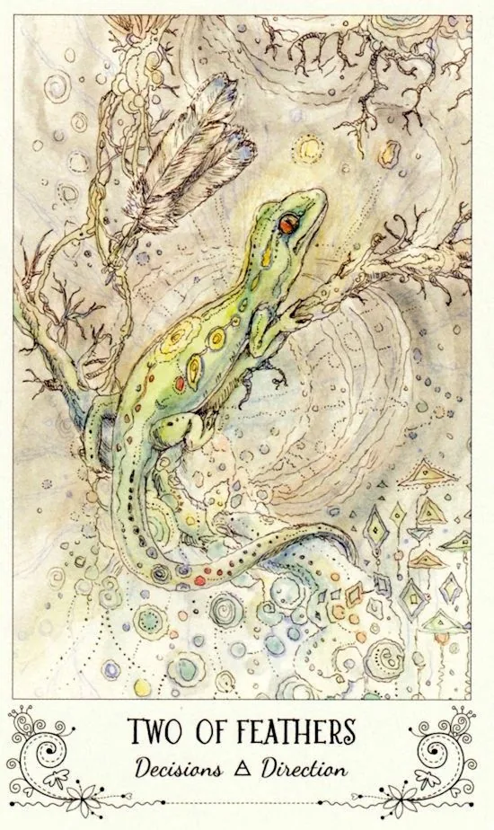 2 of Feathers card from the Spiritsong Tarot deck