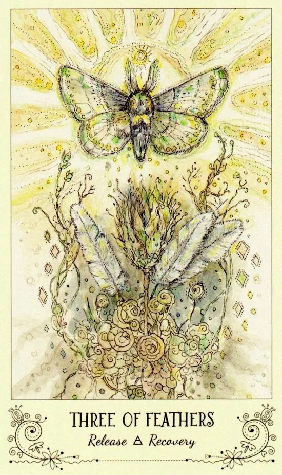3 of Feathers card from the Spiritsong Tarot deck