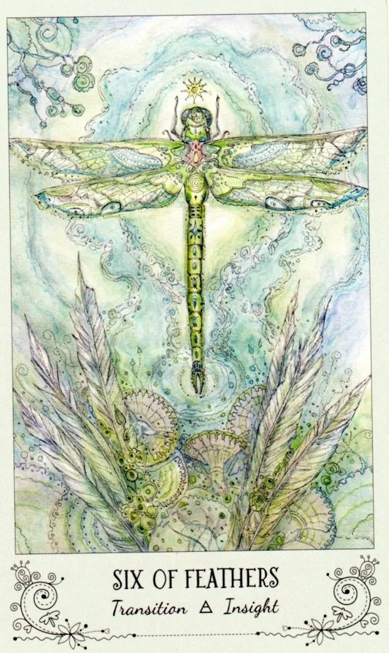 6 of Feathers card from the Spiritsong Tarot deck