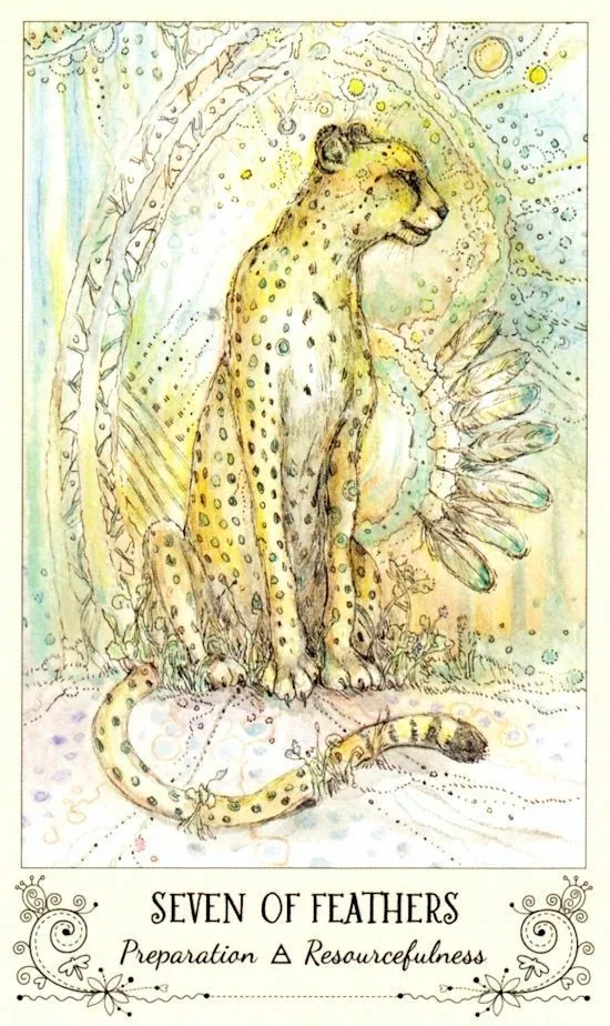 7 of Feathers card from the Spiritsong Tarot deck