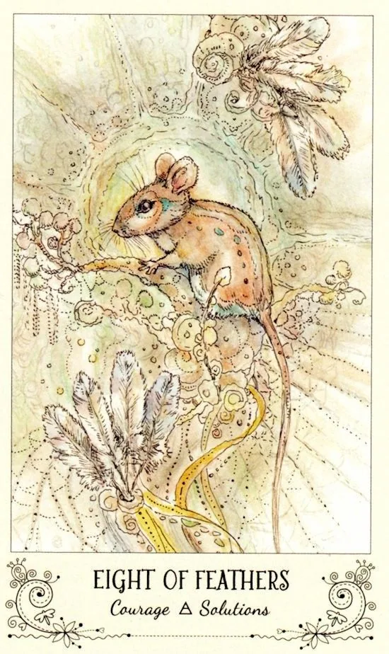 8 of Feathers card from the Spiritsong Tarot deck