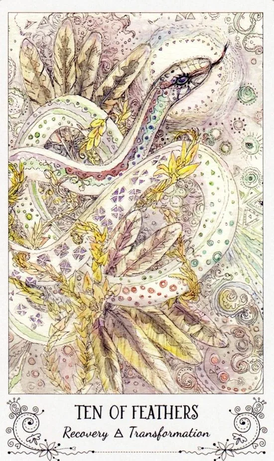 10 of Feathers card from the Spiritsong Tarot deck