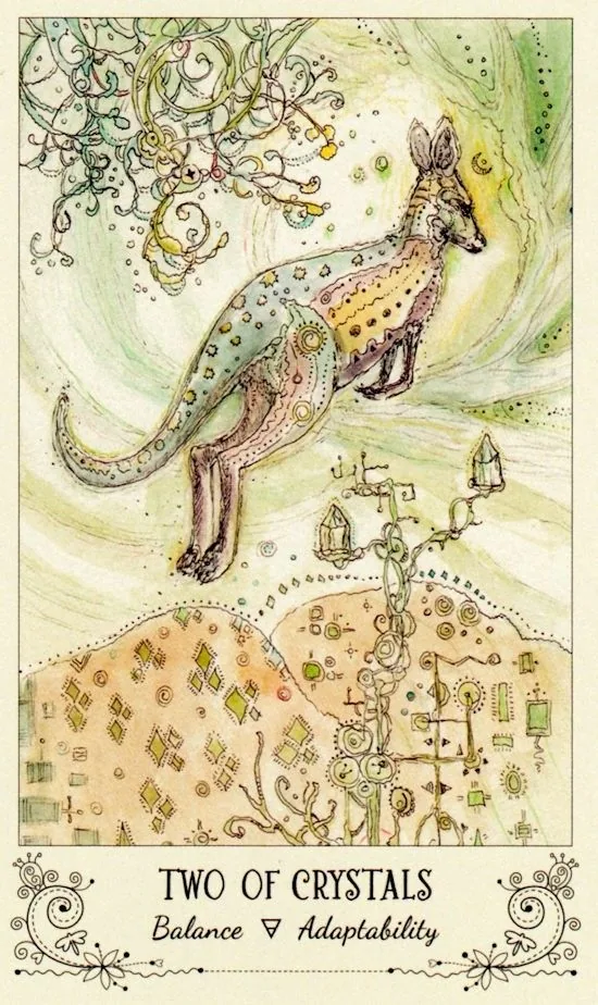 2 of Crystals card from the Spiritsong Tarot deck