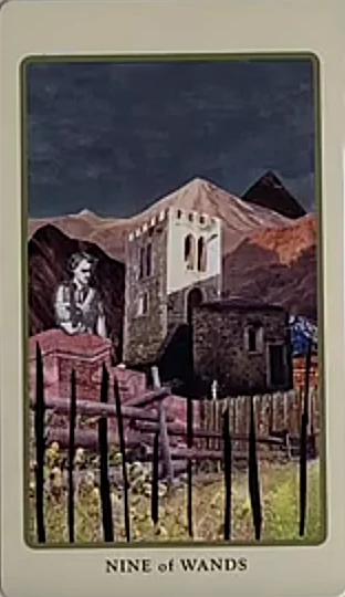 Nine of Wands card from the Spolia Tarot deck