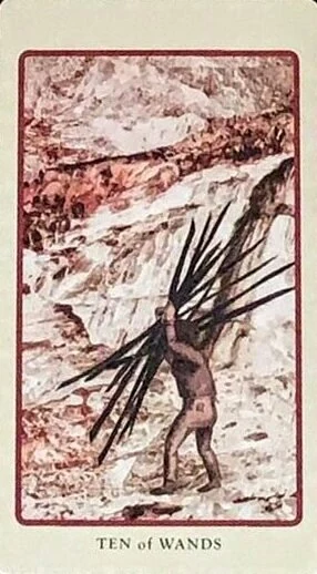 Ten of Wands card from the Spolia Tarot deck