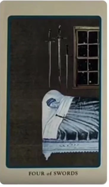 Four of Swords card from the Spolia Tarot deck