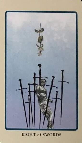 Eight of Swords card from the Spolia Tarot deck