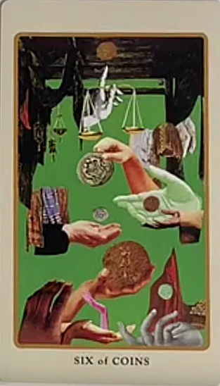 Six of Coins card from the Spolia Tarot deck