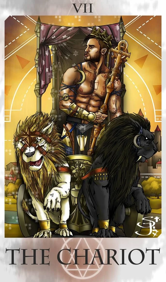 The Chariot card from the St. Jinx Tarot (St. Jinx Arcana) deck