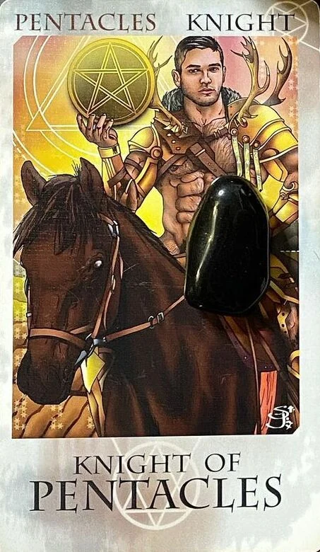 Knight of Pentacles card from the St. Jinx Tarot (St. Jinx Arcana) deck