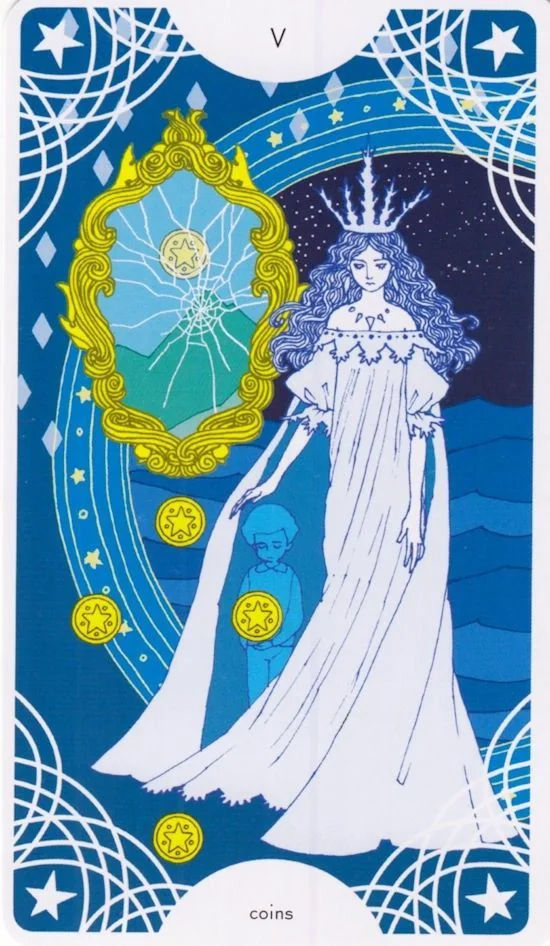Five of Coins card from the Star Spinner Tarot deck