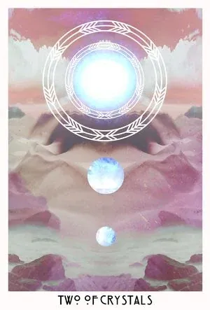 Two of Crystals card from The Starchild Tarot Akashic by Danielle Noel