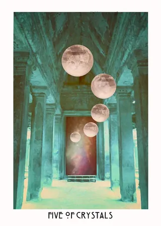 Five of Crystals card from The Starchild Tarot Akashic by Danielle Noel