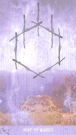 Nine of Wands card from The Starchild Tarot Akashic by Danielle Noel