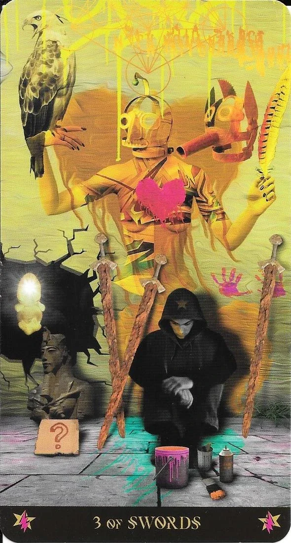 Three of Swords card from the Starman Tarot deck