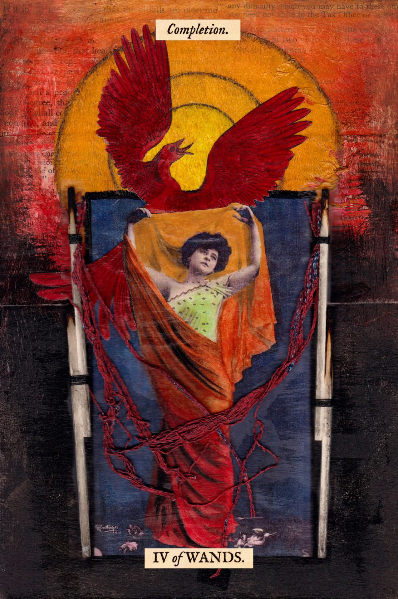 Four of Wands card from The Stretch Tarot by Joseph Stretch