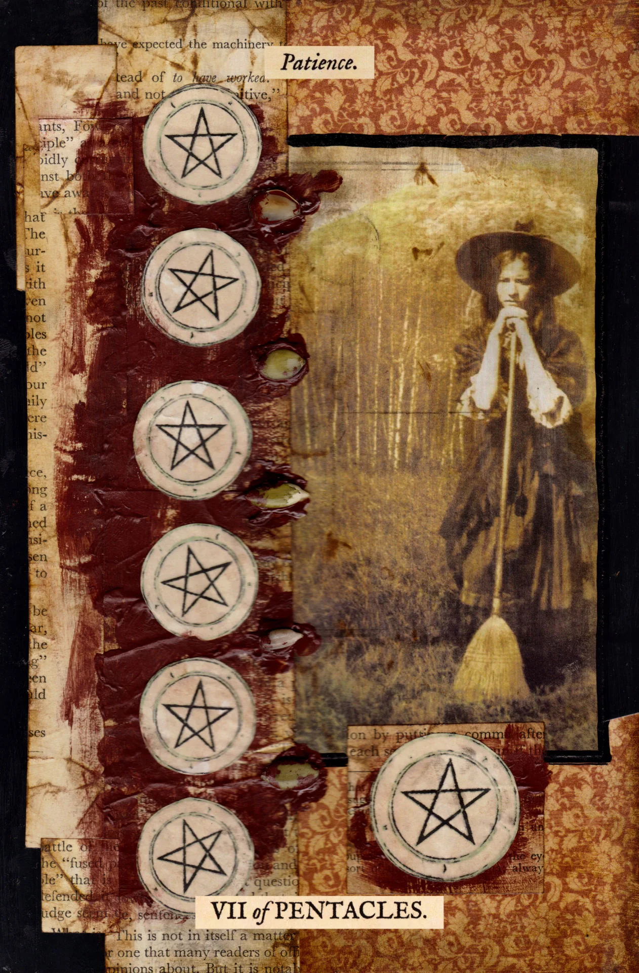 Seven of Pentacles card from The Stretch Tarot by Joseph Stretch