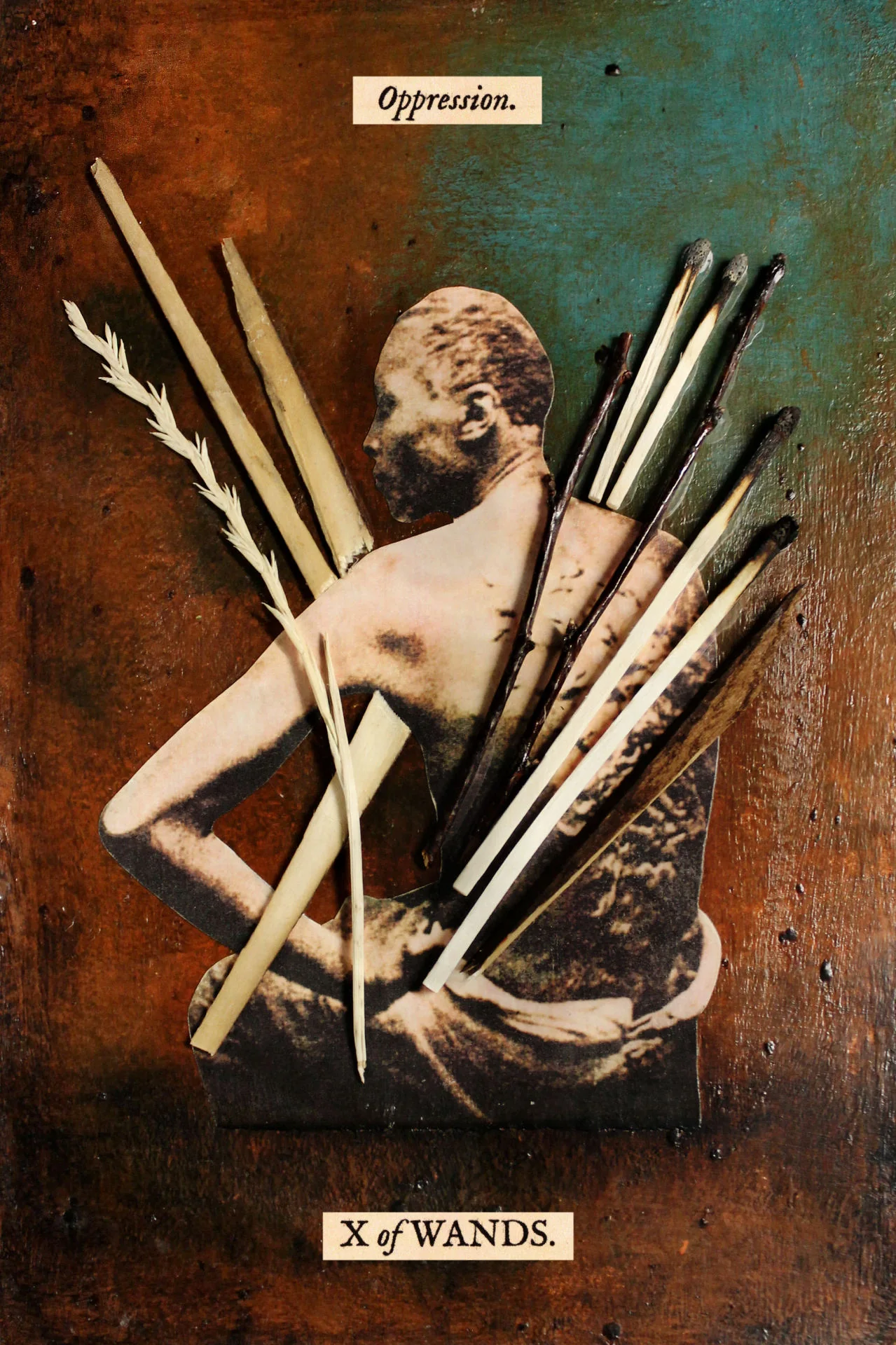 Ten of Wands card from The Stretch Tarot by Joseph Stretch
