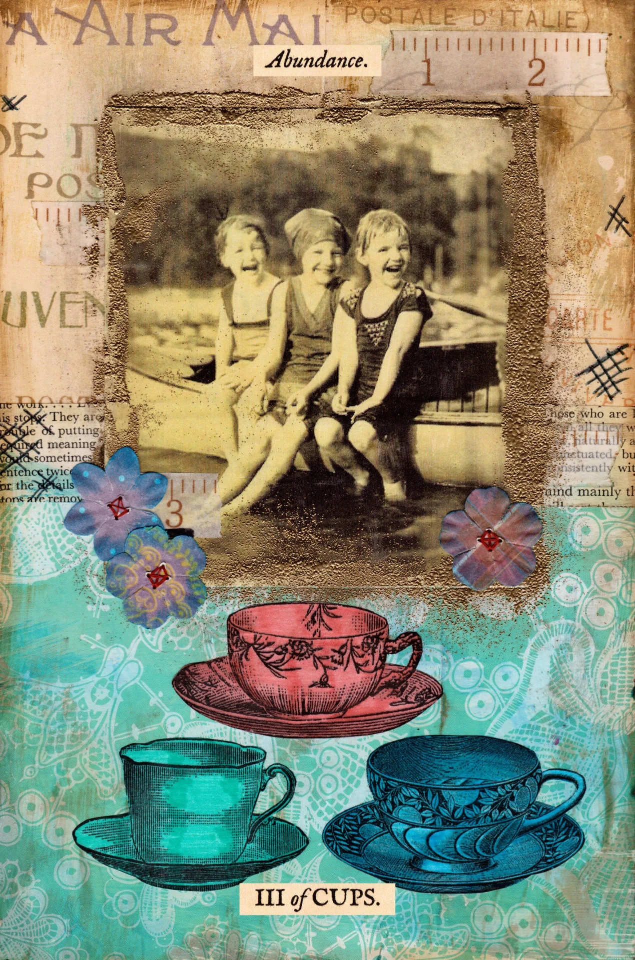 Three of Cups card from The Stretch Tarot deck by Joseph Stretch