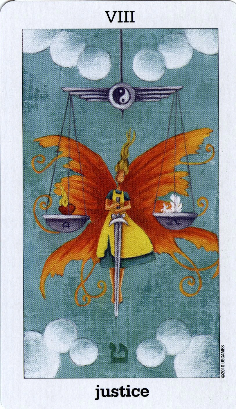 Justice card from the Sun and Moon Tarot deck by Vanessa Decort
