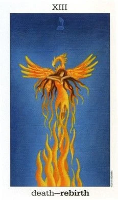 Death--Rebirth card from the Sun and Moon Tarot deck by Vanessa Decort