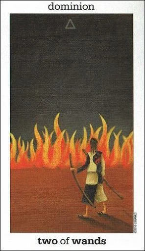 Two of Wands card from the Sun and Moon Tarot deck by Vanessa Decort