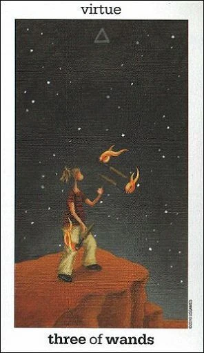 Three of Wands card from the Sun and Moon Tarot deck by Vanessa Decort