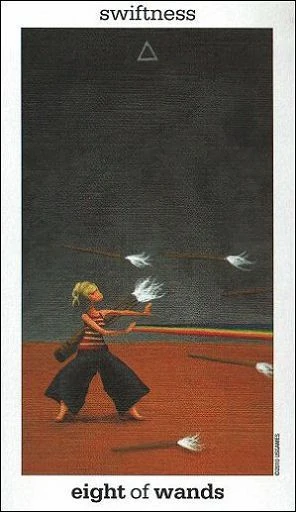 Eight of Wands card from the Sun and Moon Tarot deck by Vanessa Decort