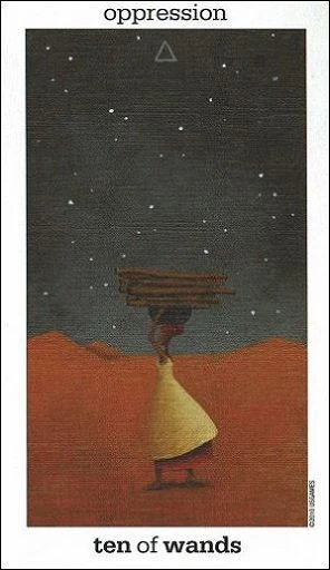 Ten of Wands card from the Sun and Moon Tarot deck by Vanessa Decort
