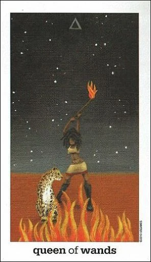Queen of Wands card from the Sun and Moon Tarot deck by Vanessa Decort