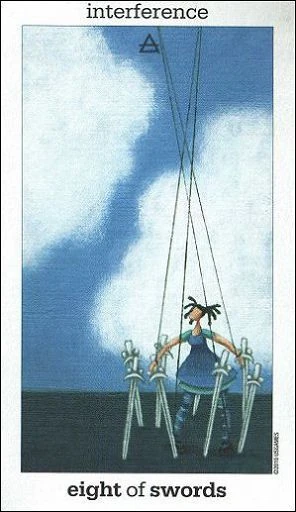 Eight of Swords card from the Sun and Moon Tarot deck by Vanessa Decort