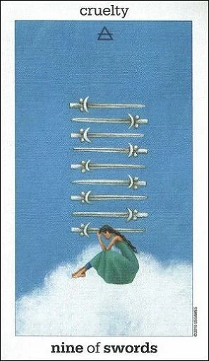 Nine of Swords card from the Sun and Moon Tarot deck by Vanessa Decort