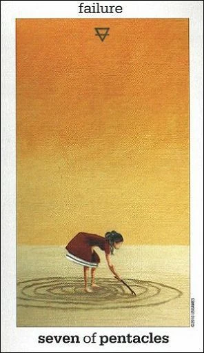 Seven of Pentacles card from the Sun and Moon Tarot deck by Vanessa Decort