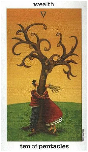 Ten of Pentacles card from the Sun and Moon Tarot deck by Vanessa Decort