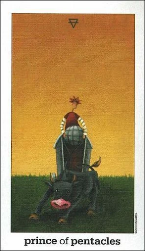 Prince of Pentacles card from the Sun and Moon Tarot deck by Vanessa Decort
