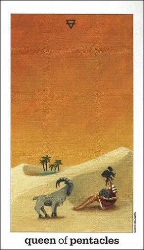 Queen of Pentacles card from the Sun and Moon Tarot deck by Vanessa Decort
