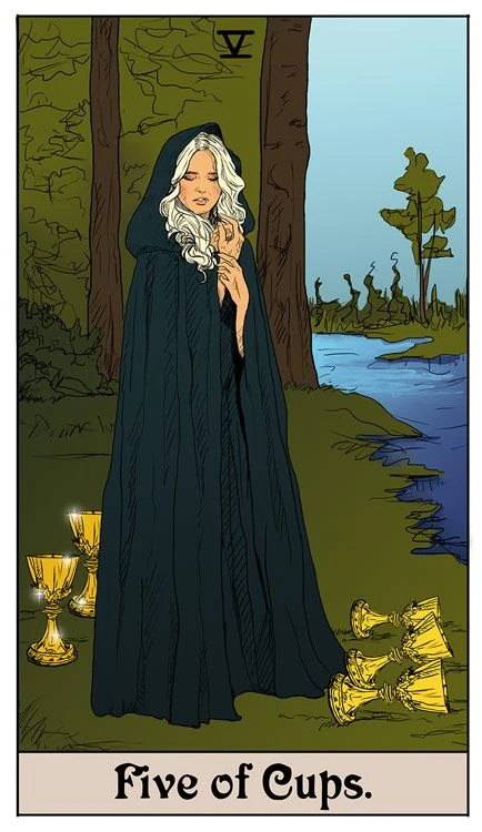 Five of Cups card from Britanee LeeAnn’s Supernatural Tarot artwork set