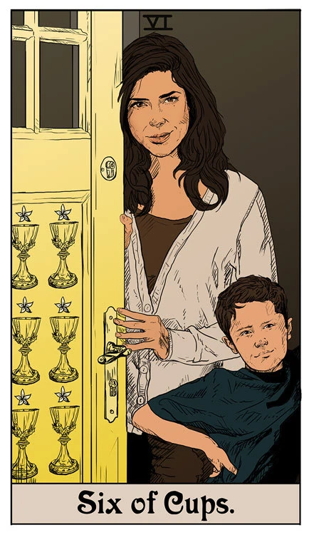 Six of Cups card from the Supernatural Tarot artwork set by Britanee LeeAnn