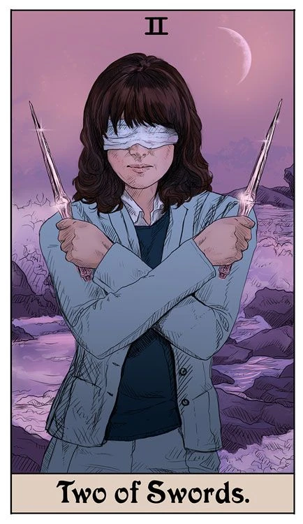 Two of Swords card from the Supernatural Tarot artwork set by Britanee LeeAnn