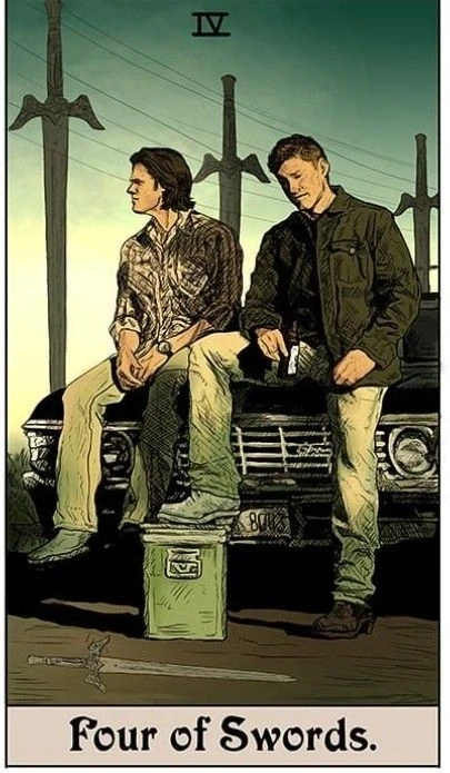 Four of Swords card from the Supernatural Tarot artwork set by Britanee LeeAnn
