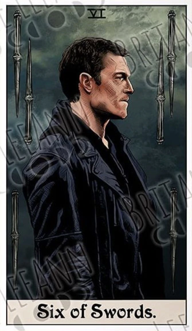 Six of Swords card from the Supernatural Tarot artwork set by Britanee LeeAnn