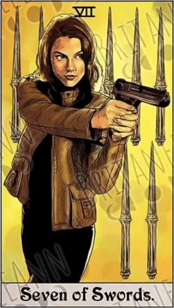 Seven of Swords card from the Supernatural Tarot artwork set by Britanee LeeAnn