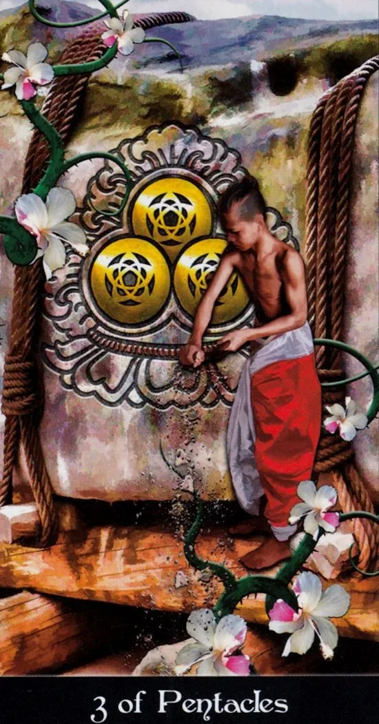 3 of Pentacles card from the Tarot Apokalypsis deck