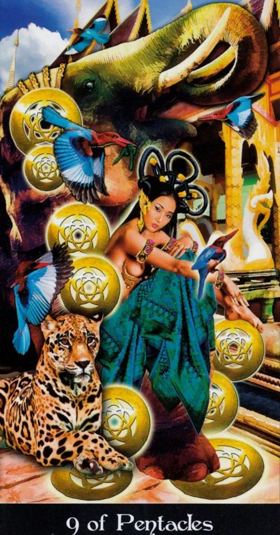 9 of Pentacles card from the Tarot Apokalypsis deck