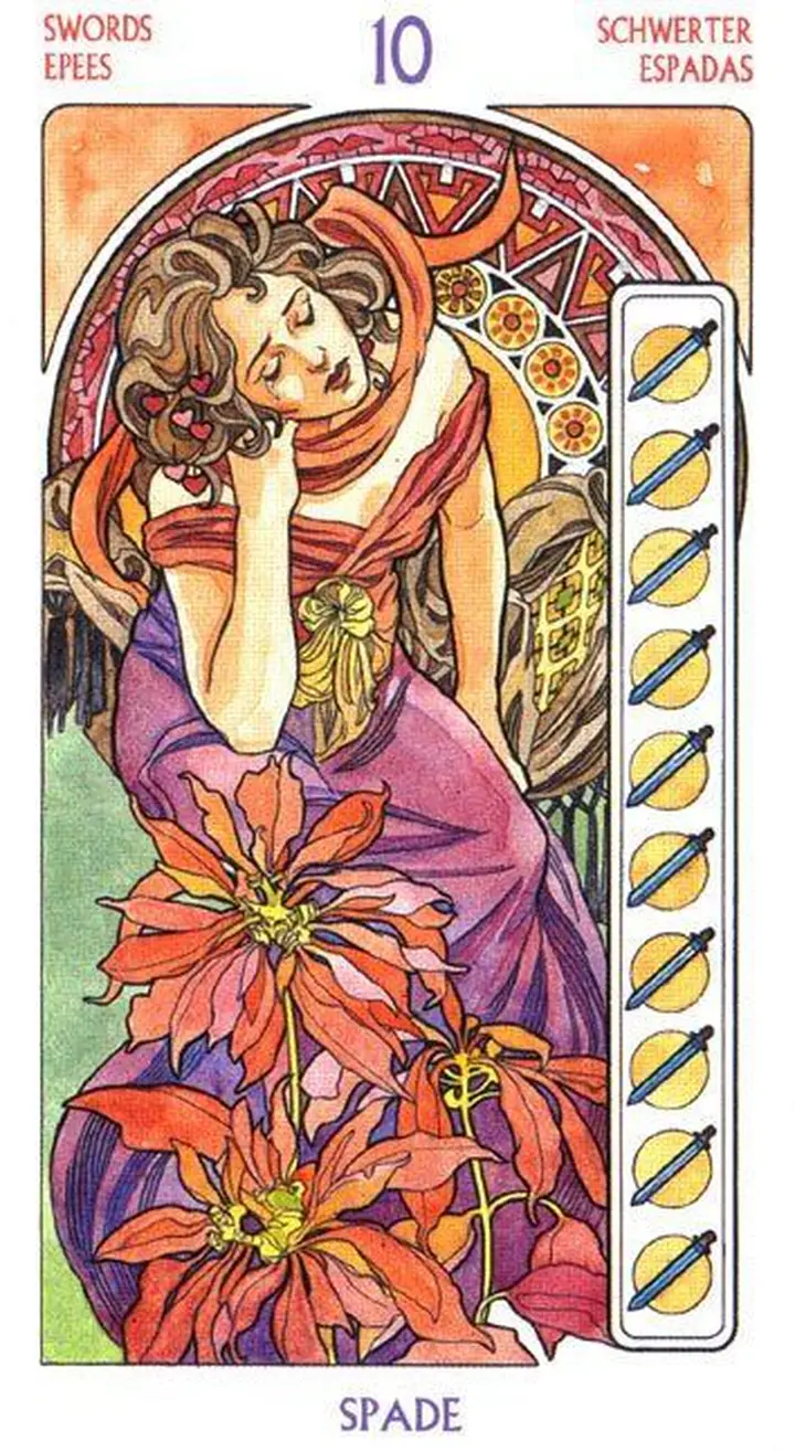 10 of Swords - Tarot Art Nouveau - Tarot Deck by Antonella Castelli