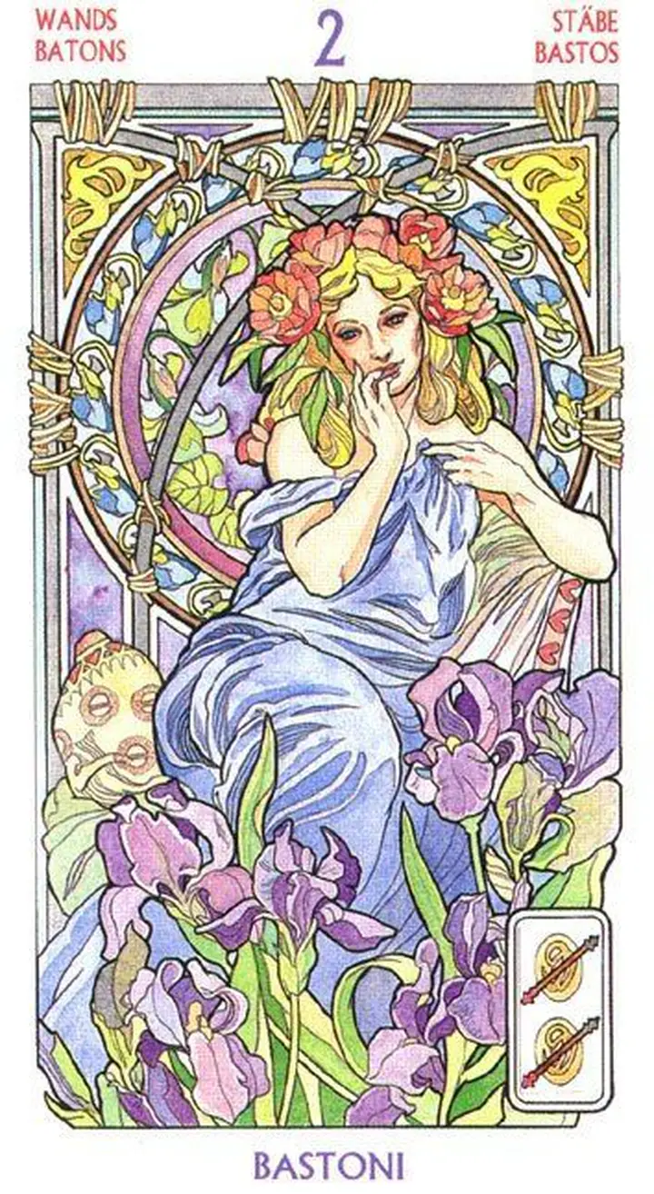 2 of Wands - Tarot Art Nouveau - Tarot Deck by Antonella Castelli