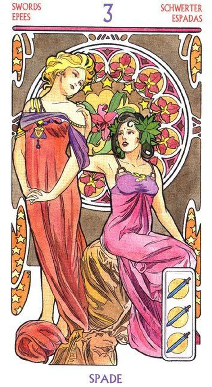 3 of Swords - Tarot Art Nouveau - Tarot Deck by Antonella Castelli