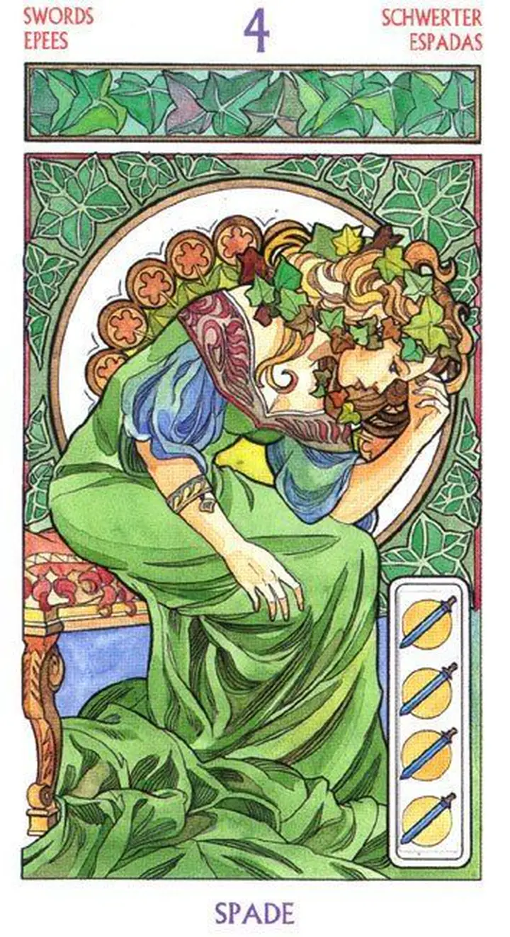 4 of Swords - Tarot Art Nouveau - Tarot Deck by Antonella Castelli